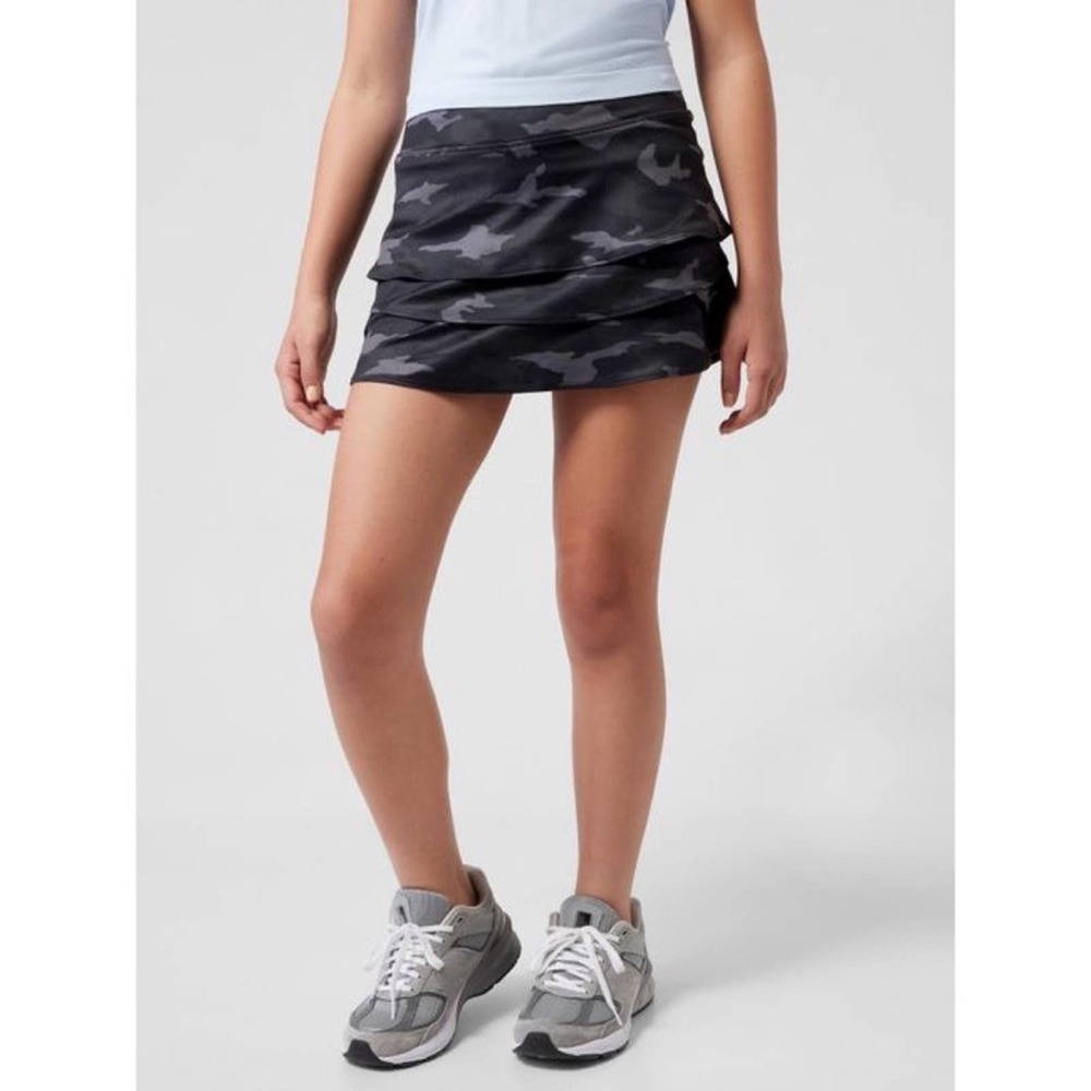 Athleta Girl Black Camo Lux Print Swing Ruffle Athletic Skirt